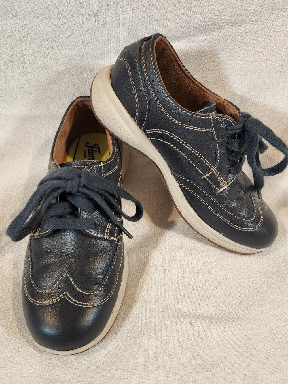 Florsheim Great Lakes Jr Wing Tip Oxford Boys Navy Blue Leather Shoes Size 12
